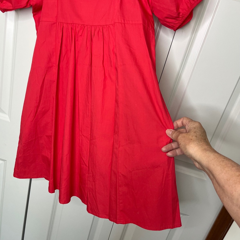 Draper James Puff Sleeve Smocked Back Mini Dress NWT Small Red Pink Cotton - Picture 6 of 12